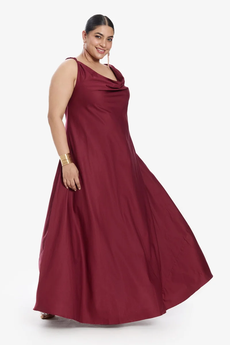 فيرجيو Solid Cotton Bias Cut Slip Plus Size Dress for Women