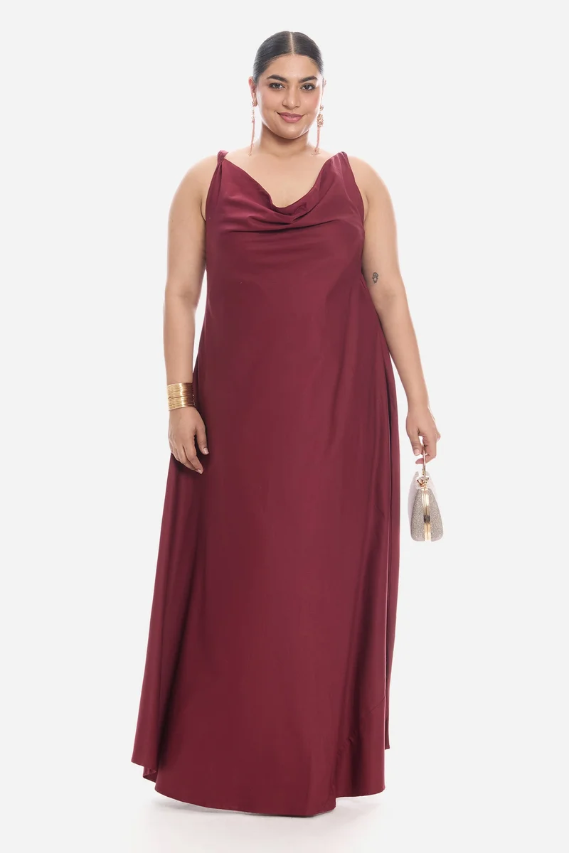 فيرجيو Solid Cotton Bias Cut Slip Plus Size Dress for Women