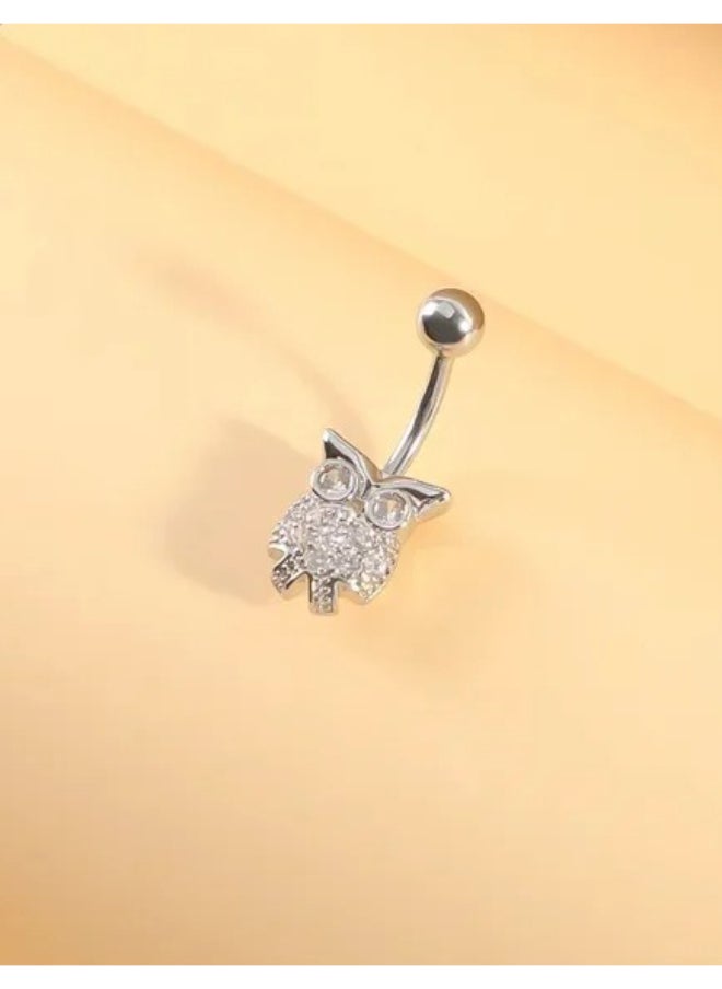 Generic Silver Zirconic Stainless Steel Owel Belly Piercing  - Image 3
