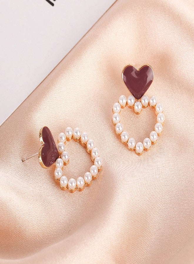 يور أولويز تشارم أقراط لؤلؤية على شكل قلب للنساء، أقراط متدلية على شكل قلب مزدوج، أقراط لؤلؤية على شكل قلب للفتيات، أقراط حب، مجوهرات، هدايا عيد الحب للصديقة أو الزوجة، قابلة للتعديل، لؤلؤ، وغيرها - Image 4
