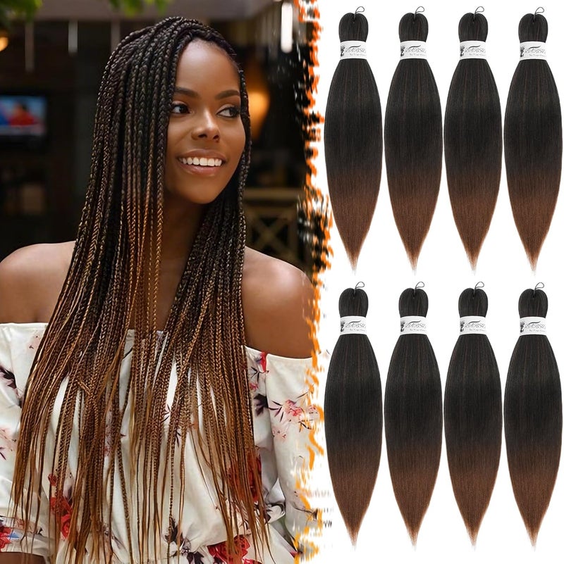 BARSDAR Pre-Stretched Braids Extensions, 66 cm, 8 Packs, Ombre Auburn Long Braiding Hair Extensions, Yaki Hot Water Setting Synthetic Crochet Easy Braids Extensions - T1B/30# - Image 1