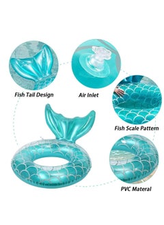 Y&D 2 Pcs Mermaid Pool Float Inflatable Swimming Ring Mermaid Tail Shaped Pool Swimming Float Float Tube Ring Children Swim Rings for Kids Infants Beach Water Activities, Green, Pink  - Image 3