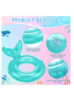 Y&D 2 Pcs Mermaid Pool Float Inflatable Swimming Ring Mermaid Tail Shaped Pool Swimming Float Float Tube Ring Children Swim Rings for Kids Infants Beach Water Activities, Green, Pink  - Image 4