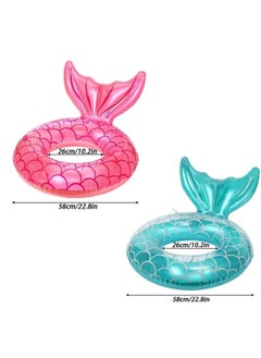 Y&D 2 Pcs Mermaid Pool Float Inflatable Swimming Ring Mermaid Tail Shaped Pool Swimming Float Float Tube Ring Children Swim Rings for Kids Infants Beach Water Activities, Green, Pink  - Image 2
