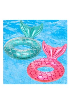 Y&D 2 Pcs Mermaid Pool Float Inflatable Swimming Ring Mermaid Tail Shaped Pool Swimming Float Float Tube Ring Children Swim Rings for Kids Infants Beach Water Activities, Green, Pink  - Image 1