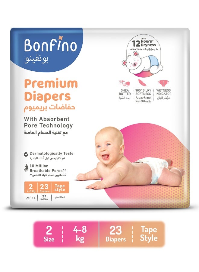 Bonfino حفاضات بونفينو المميزة بنمط الشريط، الحجم 2، صغير - 23 قطعة - Image 1