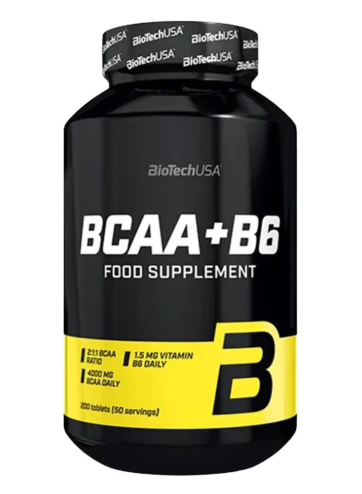 BCAA+B6 Amino Acid Supplement 200 Tablets, 1g BCAA Per Tablet, 2:1:1 L-Leucine L-Isoleucine and L-Valine Formula with Vitamin B6, Gluten-Free Coated Tablets