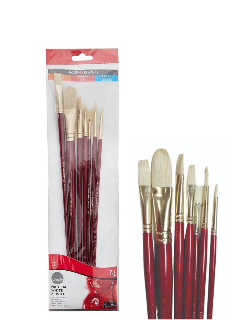 Daler Rowney 7-Piece Long Handled Paint Brushes With White Natural Bristles  - Image 1