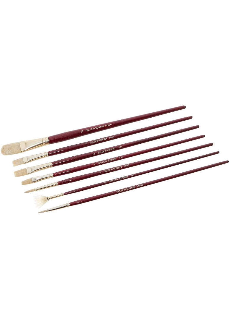 Daler Rowney 7-Piece Long Handled Paint Brushes With White Natural Bristles  - Image 2