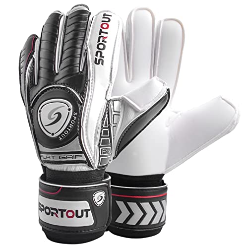 Sportout Goalkeeper Gloves with Fingersave, Soccer Gloves, Breathable, 4mm Latex, Kids Youth & Adult (7, Black) - Image 1