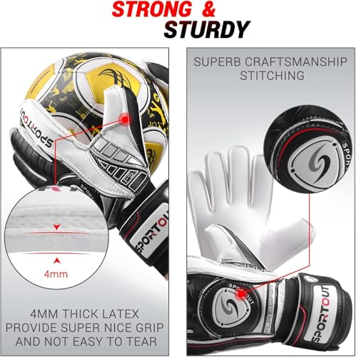 Sportout Goalkeeper Gloves with Fingersave, Soccer Gloves, Breathable, 4mm Latex, Kids Youth & Adult (7, Black) - Image 4