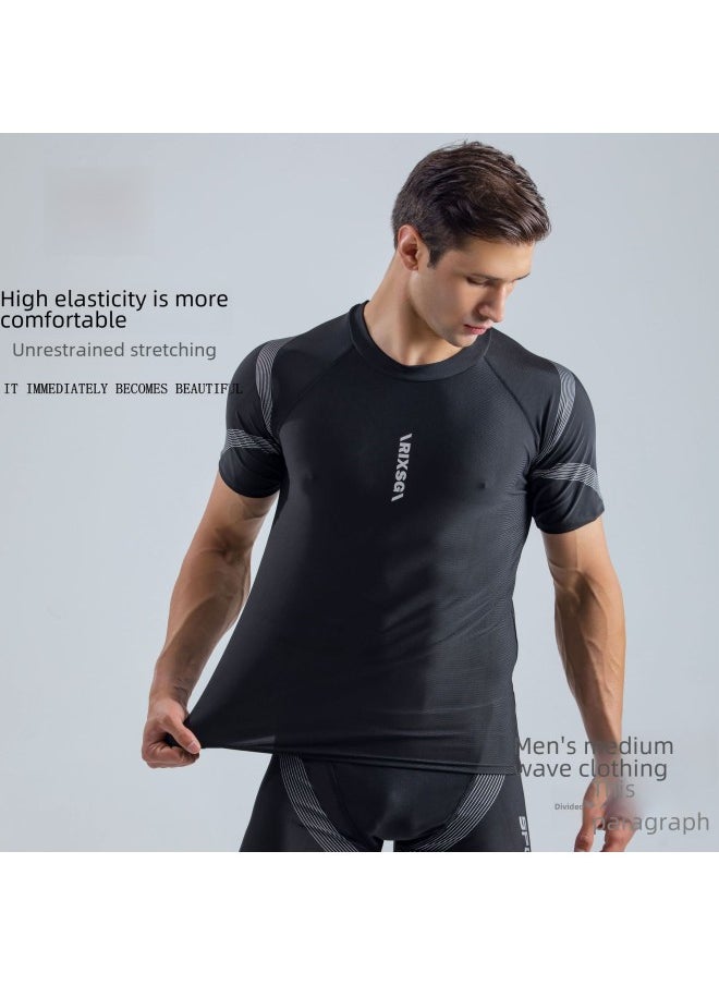 Generic - Xiao Shu Men's Swimsuit Swimming Trunks Suit Swimsuit Top Full Body Men's Five Points Professional Flat Angle Quick-drying Swimming Equipment-Color:separate Top- - Image 1