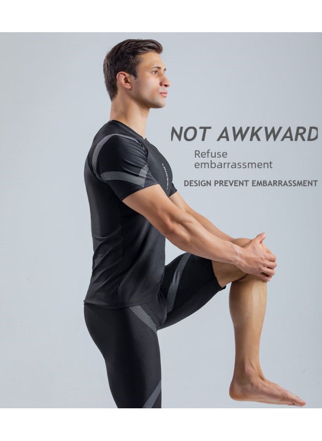 Generic - Xiao Shu Men's Swimsuit Swimming Trunks Suit Swimsuit Top Full Body Men's Five Points Professional Flat Angle Quick-drying Swimming Equipment-Color:separate Top- - Image 1