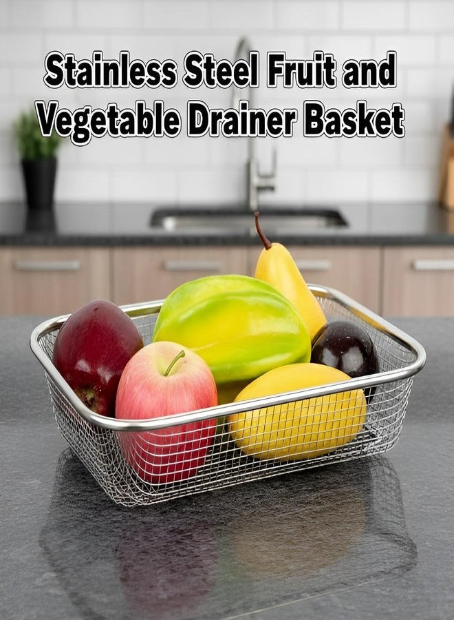 Gyanadh Premium Rust-Proof Stainless Steel Rectangular Basket Multipurpose Fruit Vegetable & Pasta Strainer for Kitchen Air Fryer Mesh Tray for Washing Draining Baking Roasting Large Silver - Image 4