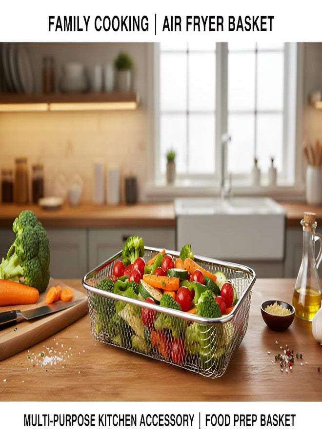 Gyanadh Premium Rust-Proof Stainless Steel Rectangular Basket Multipurpose Fruit Vegetable & Pasta Strainer for Kitchen Air Fryer Mesh Tray for Washing Draining Baking Roasting Large Silver - Image 5