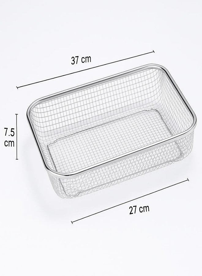 Gyanadh Premium Rust-Proof Stainless Steel Rectangular Basket Multipurpose Fruit Vegetable & Pasta Strainer for Kitchen Air Fryer Mesh Tray for Washing Draining Baking Roasting Large Silver - Image 3