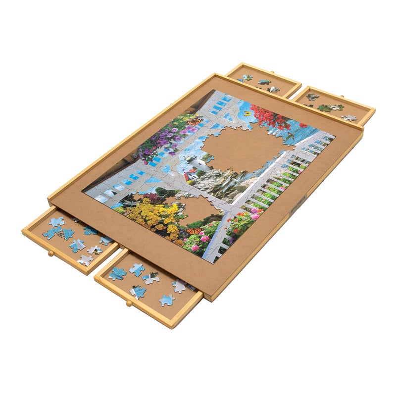 Bits and Pieces لوحة ألغاز بتس آند بيس مع أدراج - طاولة تنظيم ألغاز 1500 قطعة - لوحة ألغاز خشبية مميزة للبالغين، 26"x35" سطح أملس غير قابل للانزلاق، طاولة ألغاز محمولة مع صناديق فرز - Image 1