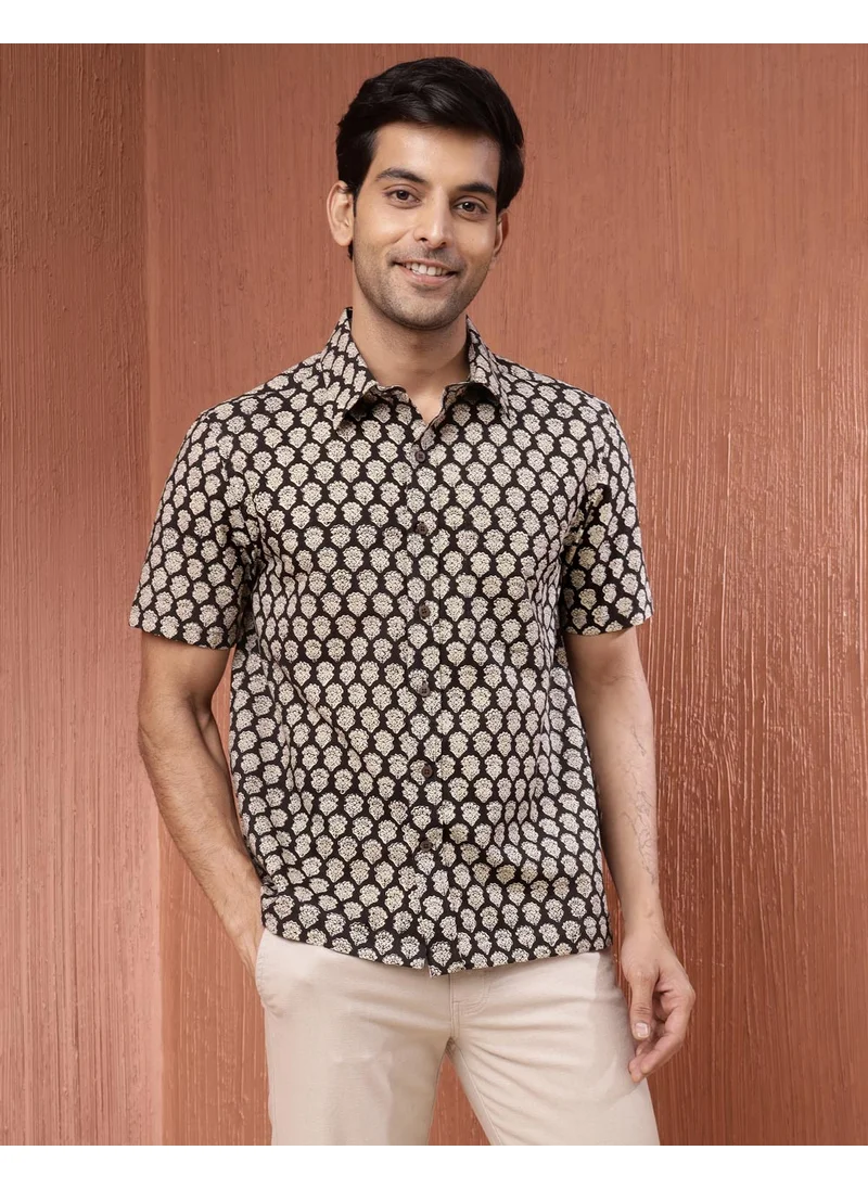 Fabindia Black Cotton Bagru Printed Shirt