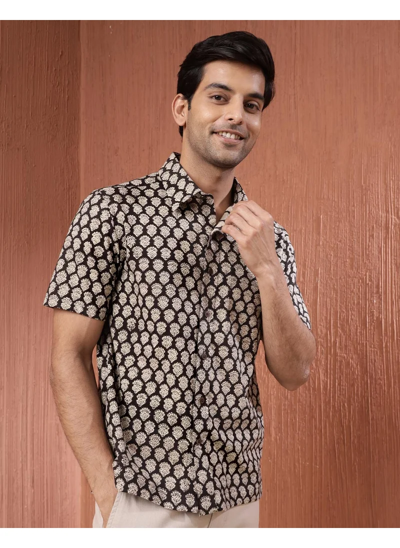 Fabindia Black Cotton Bagru Printed Shirt