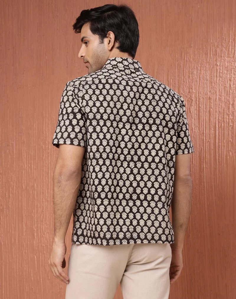 Fabindia Black Cotton Bagru Printed Shirt