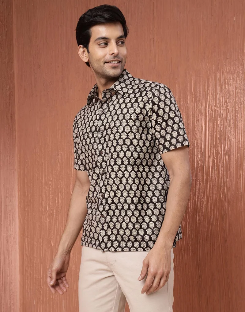Fabindia Black Cotton Bagru Printed Shirt