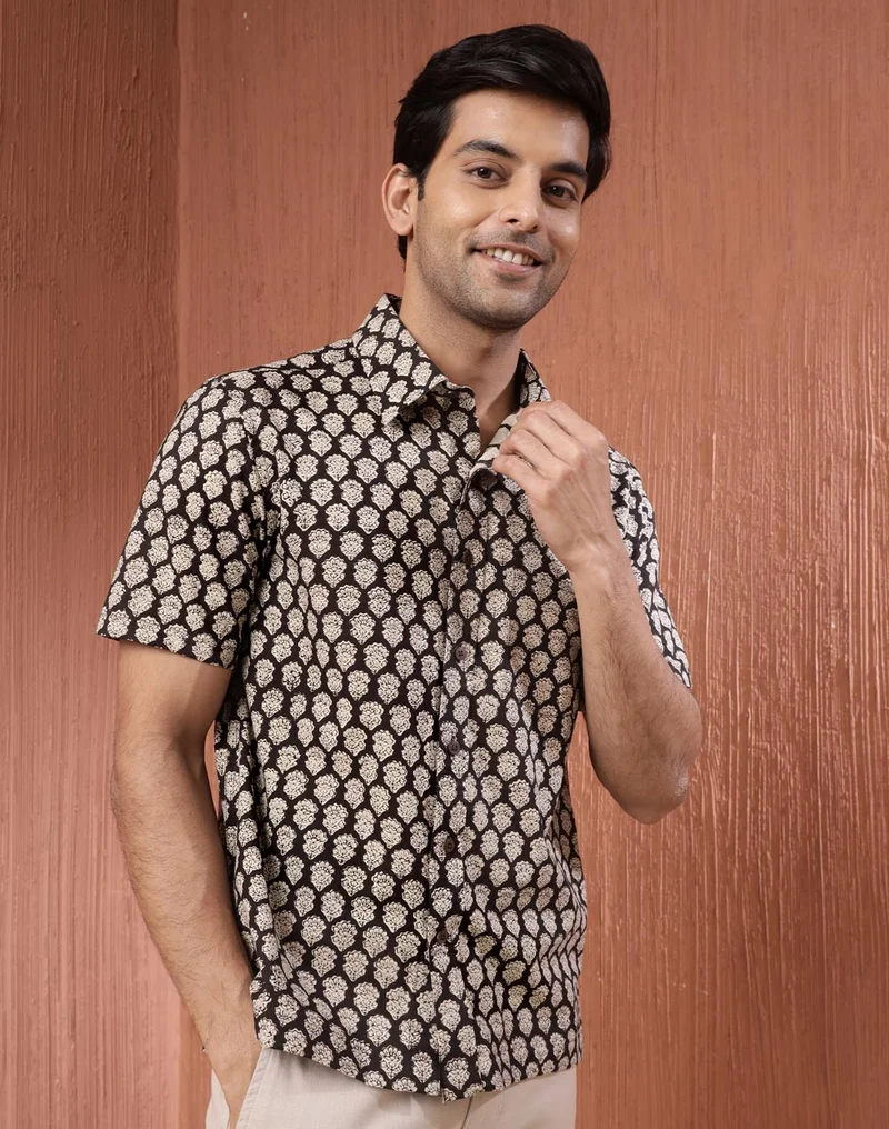 فاب انديا قميص قطن مطبوع باللون الأسود