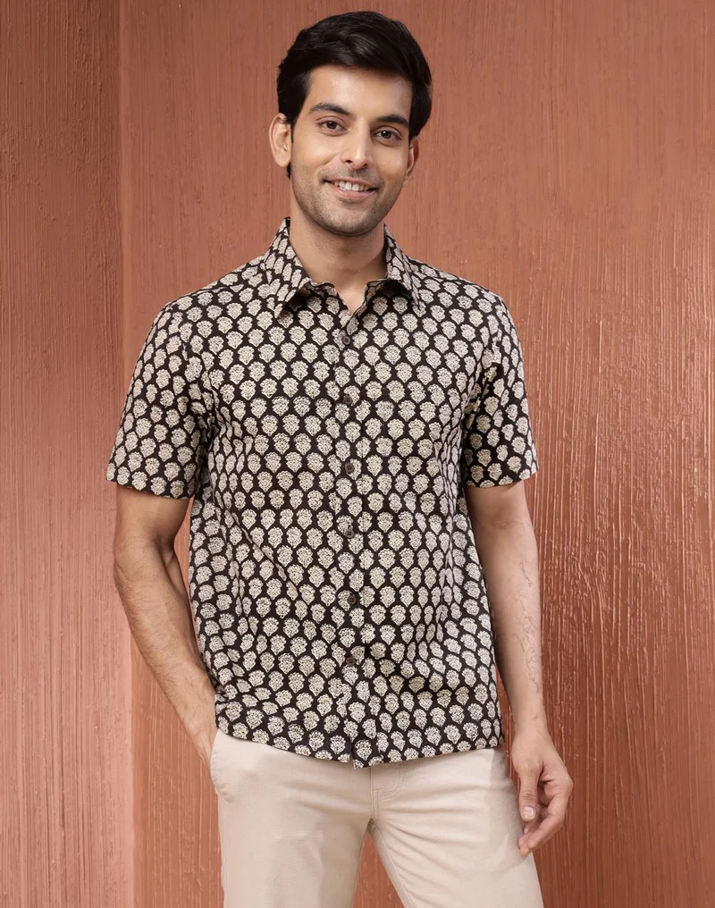 فاب انديا قميص قطن مطبوع باللون الأسود