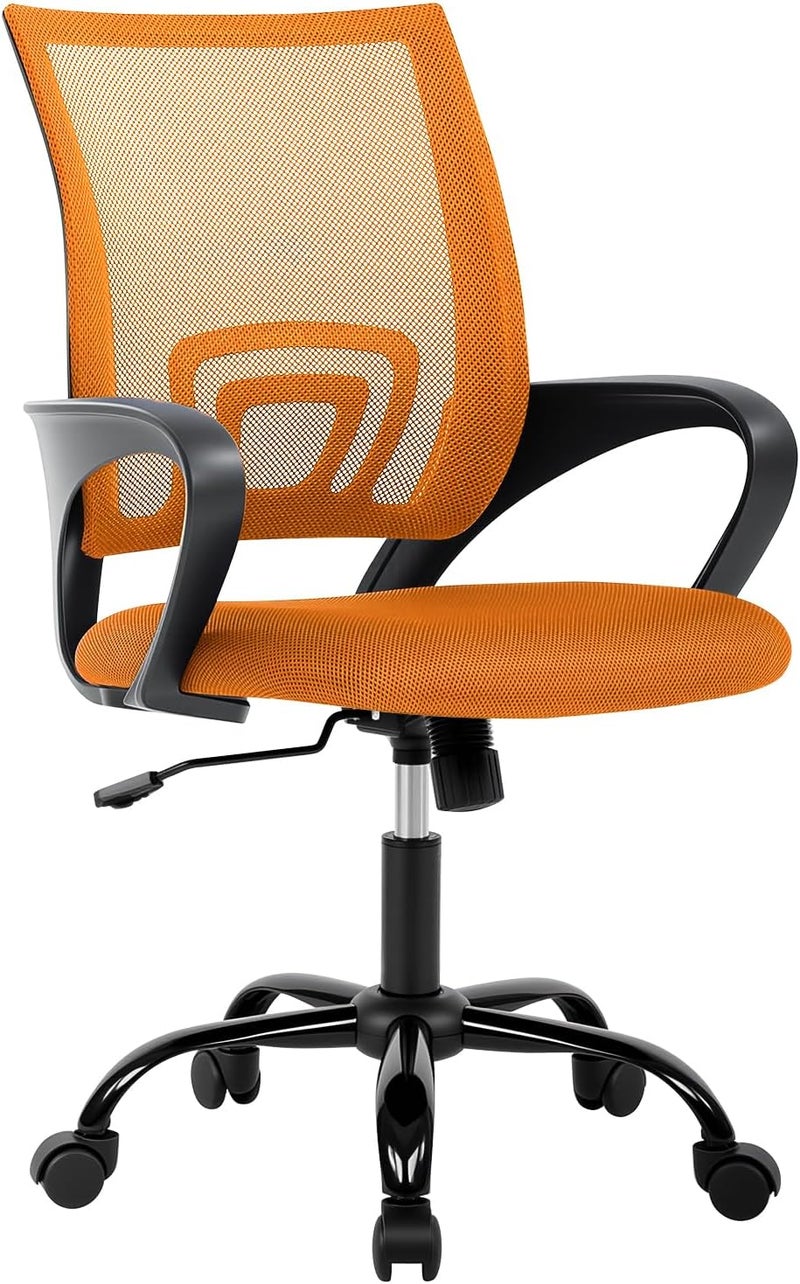 BestOffice Desk Mesh Computer Lumbar Support Modern Executive Adjustable Comfortable Mid Back Task Rolling Swivel Chair for Home Office, Orange - Image 1