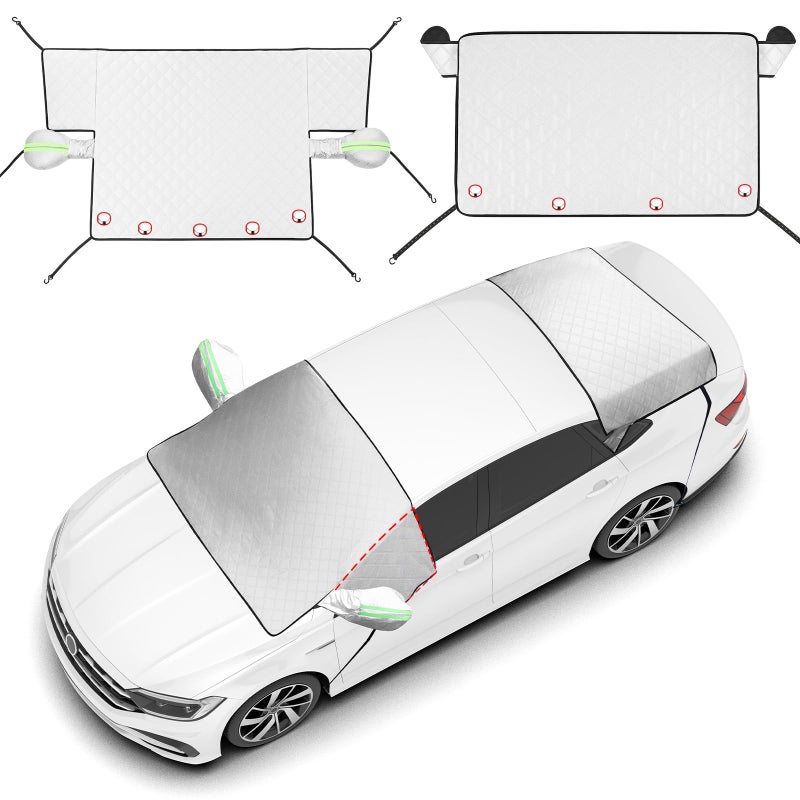 Datanly 2-Piece Car Windshield Cover Set - All-Weather Front & Rear Protection with Magnetic Edges and Side Mirror Covers for Cars, Trucks, SUVs - Fits Most Vehicles(Unobstructed Rearview,Silver) - Image 1