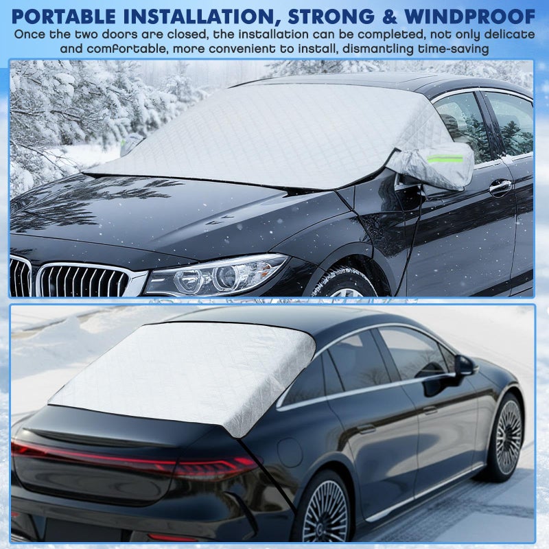 Datanly 2-Piece Car Windshield Cover Set - All-Weather Front & Rear Protection with Magnetic Edges and Side Mirror Covers for Cars, Trucks, SUVs - Fits Most Vehicles(Unobstructed Rearview,Silver) - Image 3