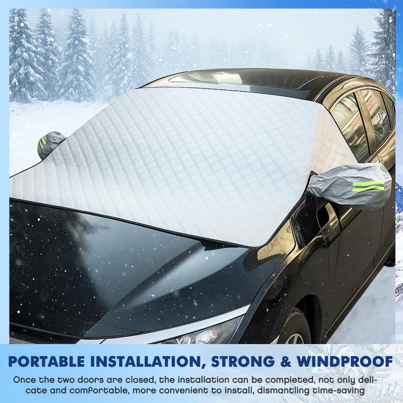 Datanly 2-Piece Car Windshield Cover Set - All-Weather Front & Rear Protection with Magnetic Edges and Side Mirror Covers for Cars, Trucks, SUVs - Fits Most Vehicles(Unobstructed Rearview,Silver) - Image 2