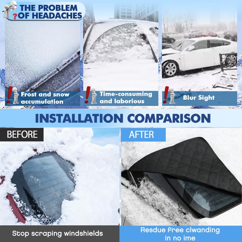 Datanly 2-Piece Car Windshield Cover Set - All-Weather Front & Rear Protection with Magnetic Edges and Side Mirror Covers for Cars, Trucks, SUVs - Fits Most Vehicles(Unobstructed Rearview,Silver) - Image 4