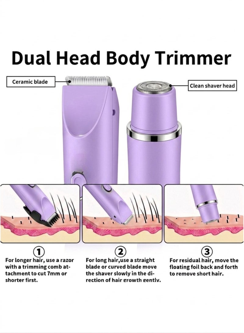 Smartbarry K01 Women's Bikini Trimmer & Electric Shaver – 2-in-1 Dual Head Cordless Hair Remover, IPX7 Waterproof Wet & Dry Shaving, USB Rechargeable Type-C, Painless Lady Shaver for Bikini Line, Legs, Face, Arms & Underarms, Light Purple - Image 3