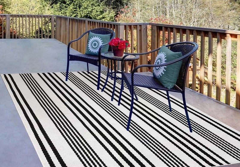 BUAGETUP Black and White Outdoor Patio Rug,5x8ft Striped Outdoor Rug Machine Washable Hand Woven Cotton for Living Room Front Porch - Image 5