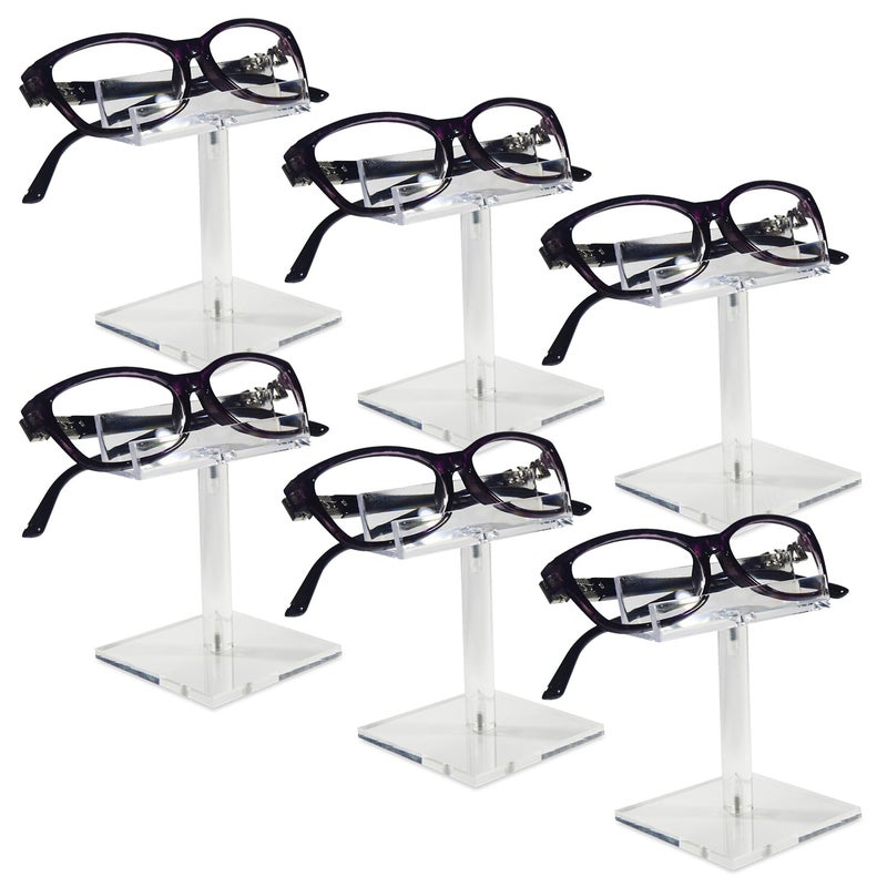 BEST MEDIA Premium Acrylic Eyewear Display Stand, Vertical Organizer Rack for Sunglasses, Space-Saving Professional Holder for Home, Vanity or Retail Counter Display, Transparent (1-Tier, Set of 6)