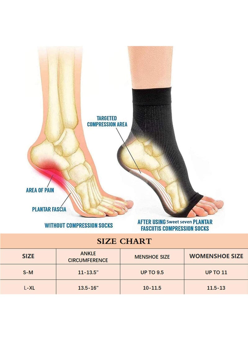 Sweet seven Compression Foot Sleeve Support Socks - 6 Pairs, Anti-Fatigue, Pain Relief for Men & Women Ankle Brace, Neuropathy, Tendonitis Relief - Foot Compression Sleeves Combo Pack(S/M)  - Image 5