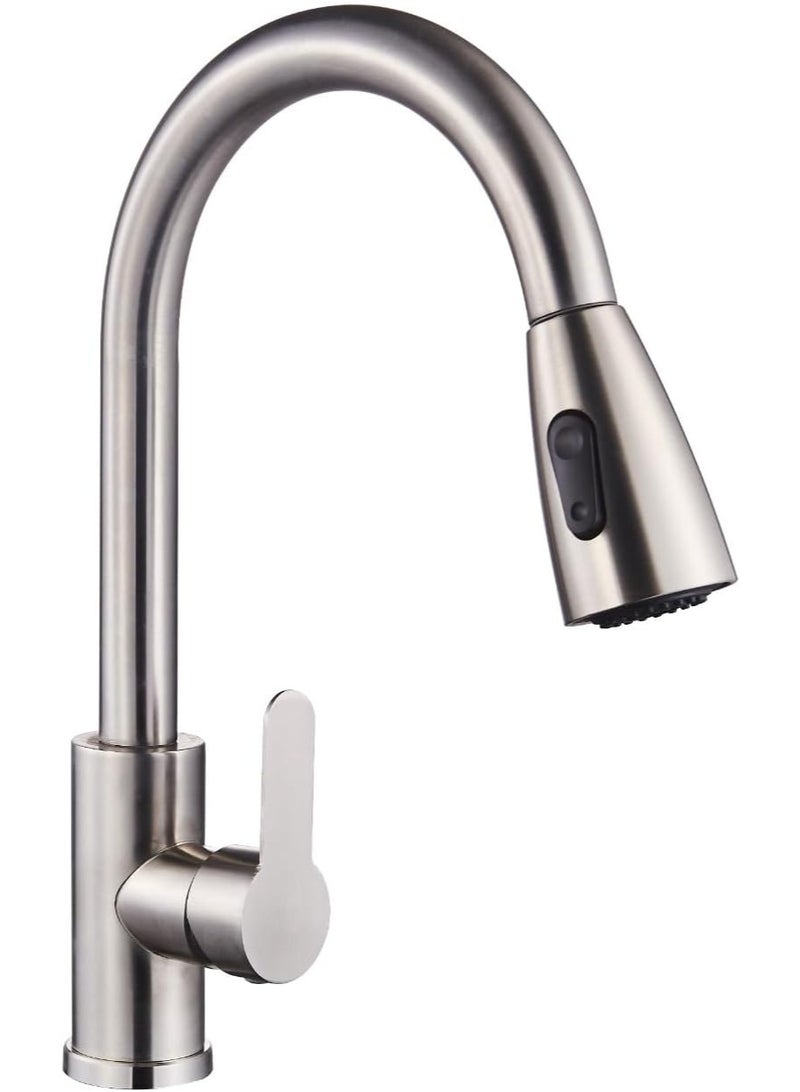 فكسر صنبور مطبخ فاخر من الفولاذ المقاوم للصدأ بلمسة نهائية غير لامعة، مزود ببخاخ قابل للسحب، ومقبض واحد، ومتوافق مع خلاطات الصالونات. - Image 2