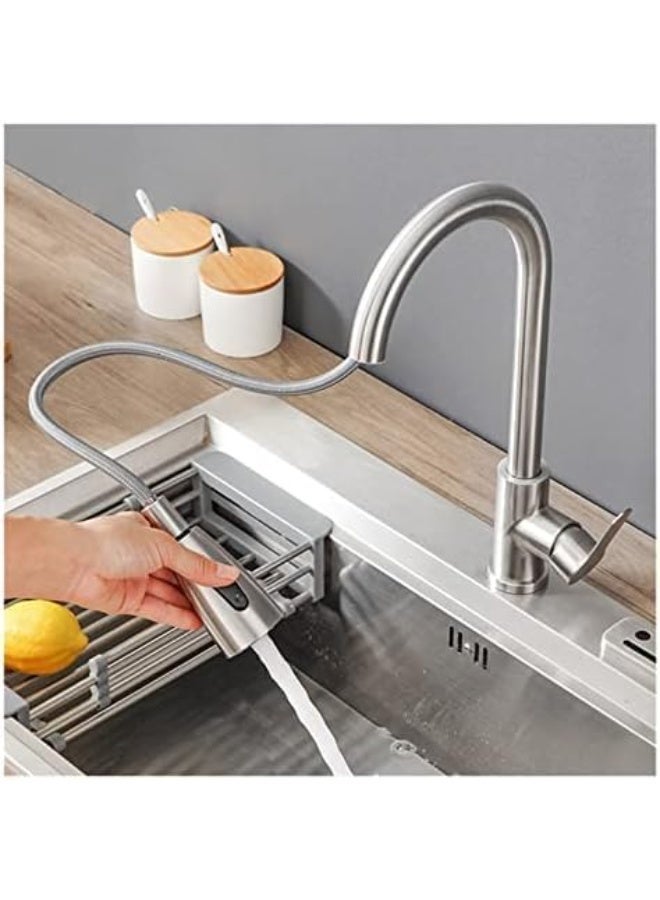 فكسر صنبور مطبخ فاخر من الفولاذ المقاوم للصدأ بلمسة نهائية غير لامعة، مزود ببخاخ قابل للسحب، ومقبض واحد، ومتوافق مع خلاطات الصالونات. - Image 4