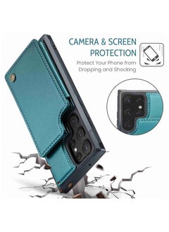 CaseMe Wallet Case for Samsung Galaxy S22 Ultra, Premium Handmade Durable PU Leather Slim Shockproof Case with [Double Magnetic Clasp] [Card Holder] [Kickstand] [RFID Blocking] (Green)  - Image 2