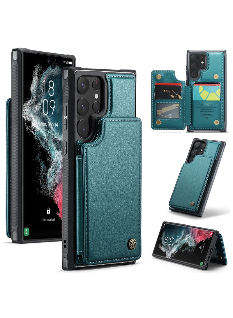 CaseMe Wallet Case for Samsung Galaxy S22 Ultra, Premium Handmade Durable PU Leather Slim Shockproof Case with [Double Magnetic Clasp] [Card Holder] [Kickstand] [RFID Blocking] (Green) - Image 1