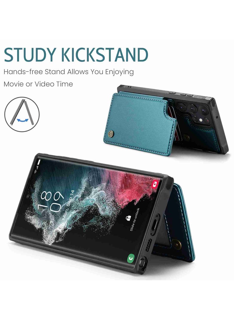 CaseMe Wallet Case for Samsung Galaxy S22 Ultra, Premium Handmade Durable PU Leather Slim Shockproof Case with [Double Magnetic Clasp] [Card Holder] [Kickstand] [RFID Blocking] (Green) - Image 3