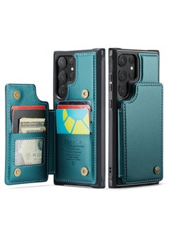 CaseMe Wallet Case for Samsung Galaxy S22 Ultra, Premium Handmade Durable PU Leather Slim Shockproof Case with [Double Magnetic Clasp] [Card Holder] [Kickstand] [RFID Blocking] (Green)  - Image 5