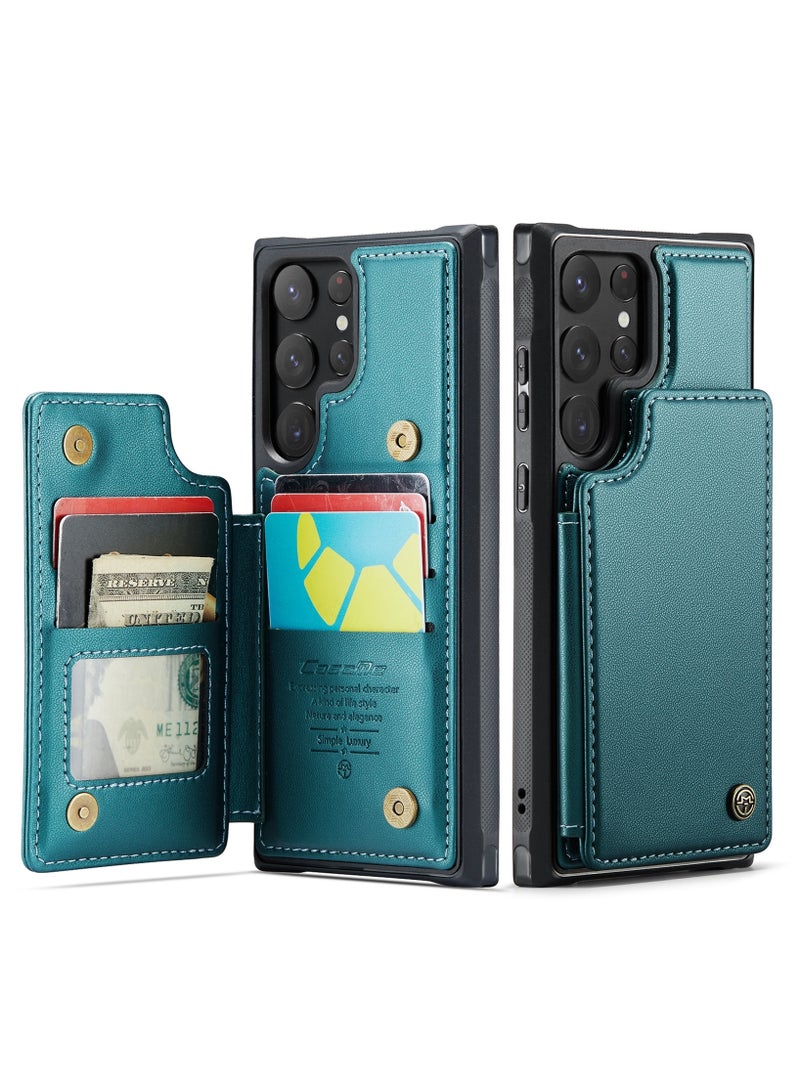 CaseMe Wallet Case for Samsung Galaxy S22 Ultra, Premium Handmade Durable PU Leather Slim Shockproof Case with [Double Magnetic Clasp] [Card Holder] [Kickstand] [RFID Blocking] (Green) - Image 5