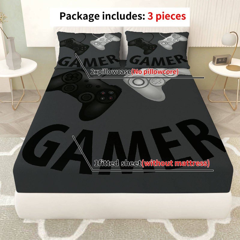 3 Pcs Gamer Controller Themed Fitted Sheet Set Mixed Colors 62.99 Inch by 78.74 Inch Including 1 Fitted Sheet And 2 Pillowcases Gaming Bedroom Decor Soft Breathable Mattress Protector - Image 5