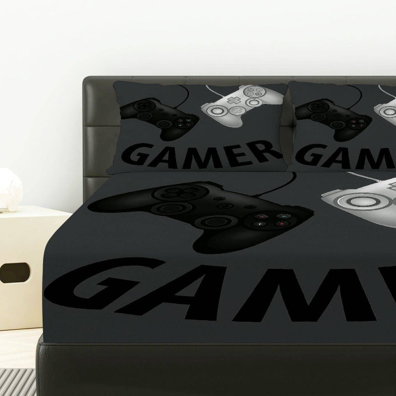 3 Pcs Gamer Controller Themed Fitted Sheet Set Mixed Colors 62.99 Inch by 78.74 Inch Including 1 Fitted Sheet And 2 Pillowcases Gaming Bedroom Decor Soft Breathable Mattress Protector - Image 2
