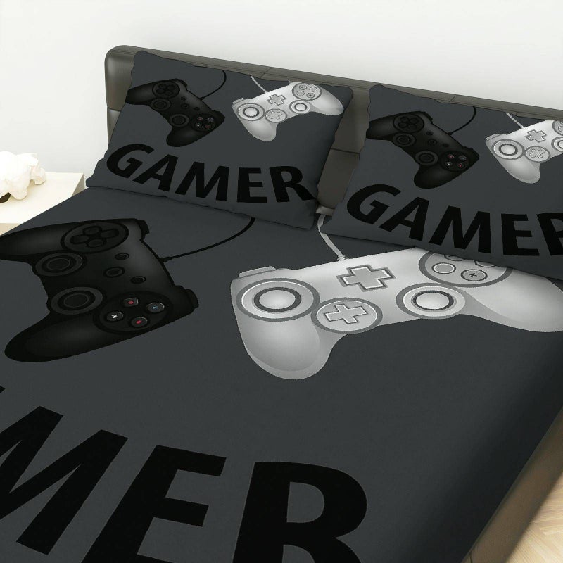 3 Pcs Gamer Controller Themed Fitted Sheet Set Mixed Colors 62.99 Inch by 78.74 Inch Including 1 Fitted Sheet And 2 Pillowcases Gaming Bedroom Decor Soft Breathable Mattress Protector - Image 4