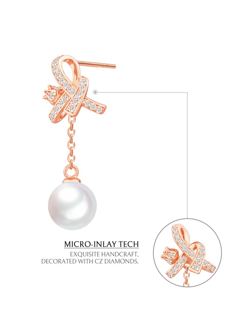Women' Earrings with White Pearl Stering Silver Lily Flower Eardrops Gift for Mother Wife Girlfriend