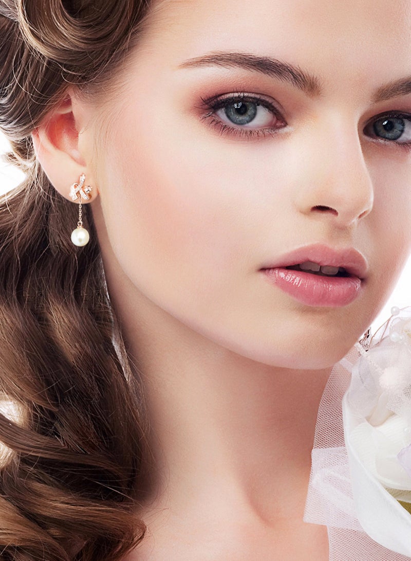 Women' Earrings with White Pearl Stering Silver Lily Flower Eardrops Gift for Mother Wife Girlfriend