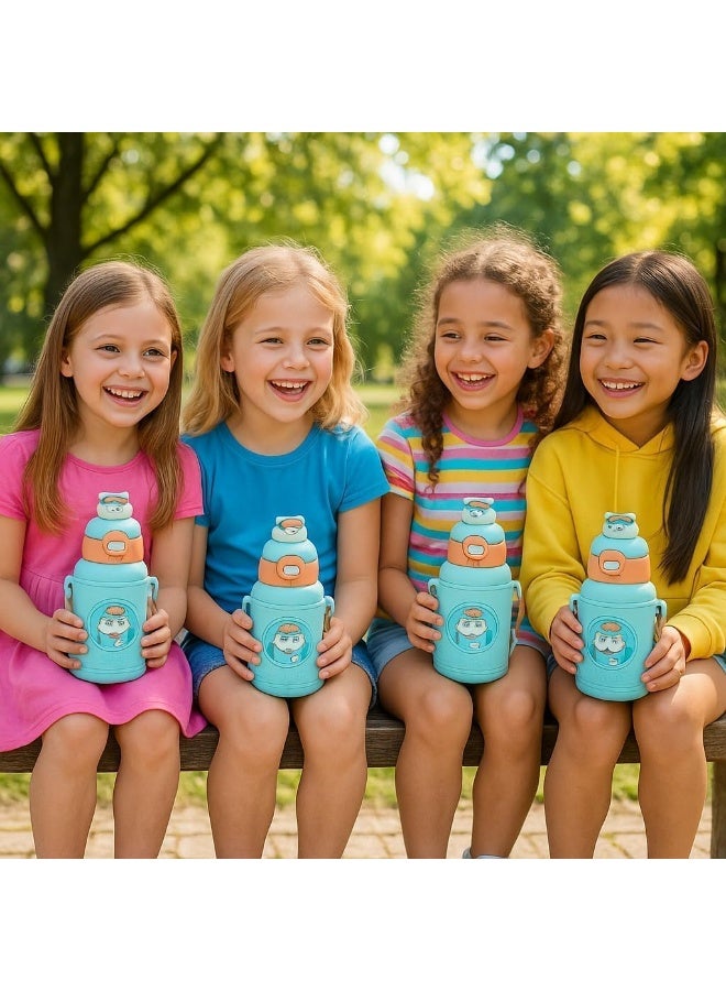 Twisoo Kids Stainless Steel Insulated Water Bottle 500ml – Double Wall Vacuum Flask with Straw, Leak-Proof Flip Cap, Cute & Durable Drink Bottle for School, Travel & Outdoor Use. (Blue) - Image 3