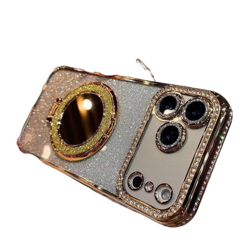 MS TPU MagSafe Case for iPhone 14 / 14 Plus / 14 Pro / 14 Pro Max with Drop Protection and Kickstand plus Shockproof plus Mirror plus Magnetic in Gold - Image 1